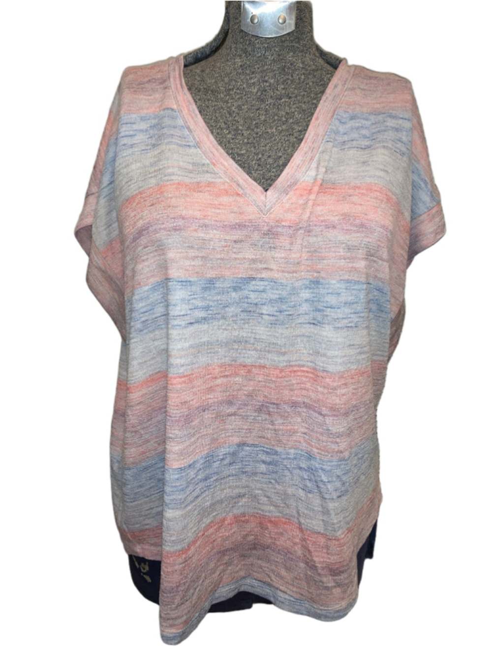 Women's Rickis Striped V-Neck Short Sleeve Tee Pink Blue Size L